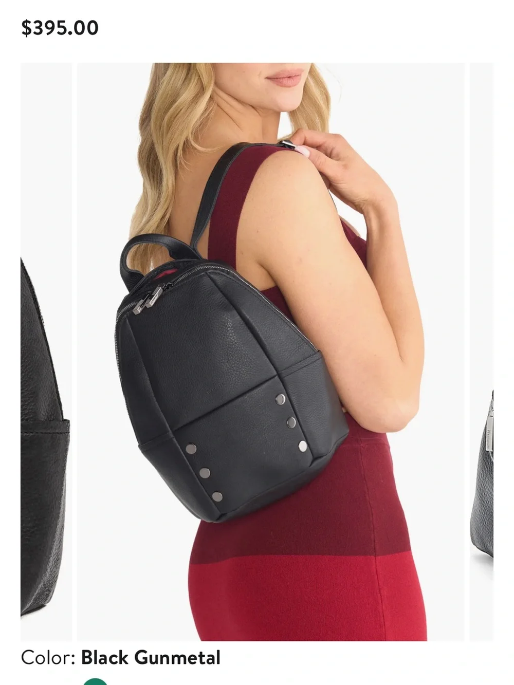 Hammitt Black Leather Medium Backpack with Gunmetal Accents